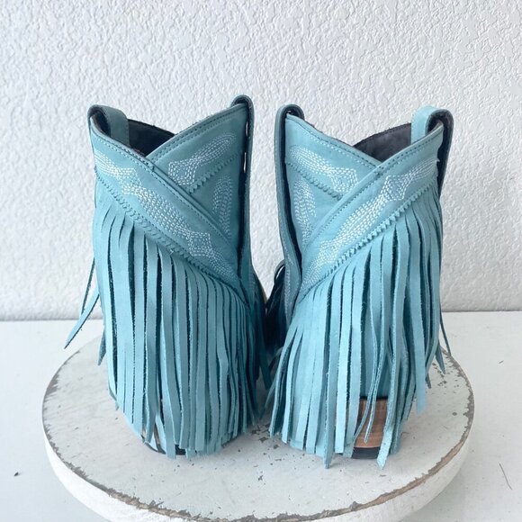 Lane SENITA FALLS Womens Cowboy Bootie 7.5 Blue Fringe Western Short Cowgirl - Picture 3 of 11